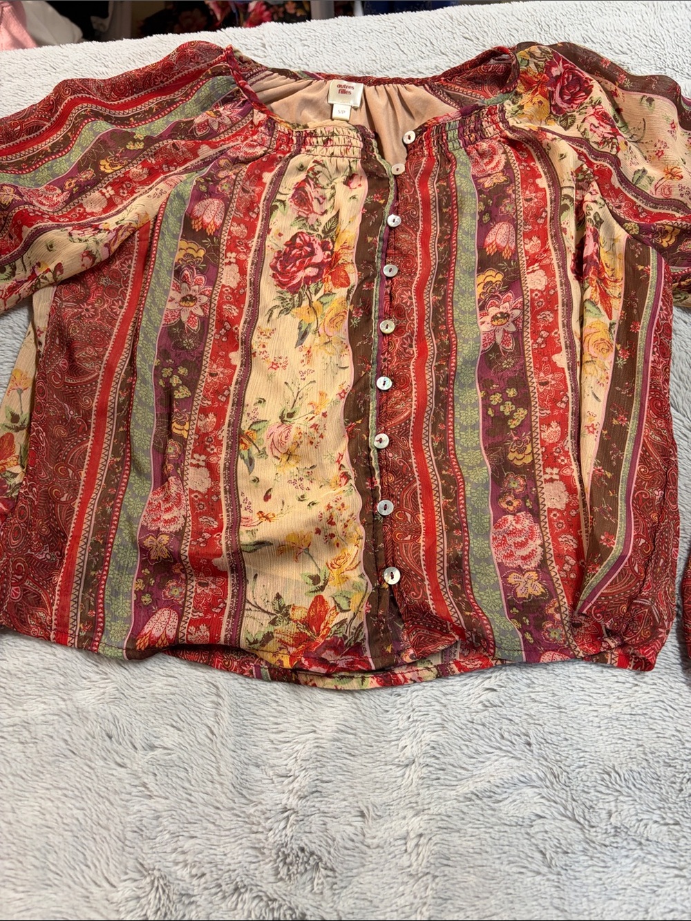 Boho Floral Button-Front Peasant Top Autres filles
